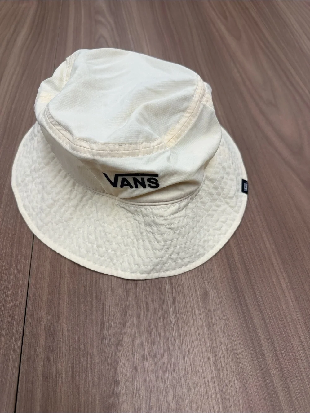 Vans Cream Bucket Hat with Checkered Chin Cord
